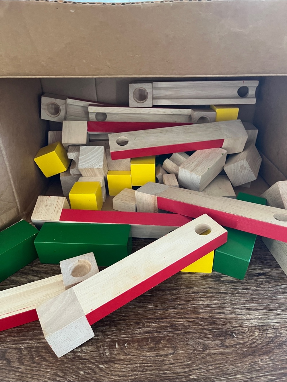 Wooden Building Blocks Marble Maze Set - Red, Green, Yellow
